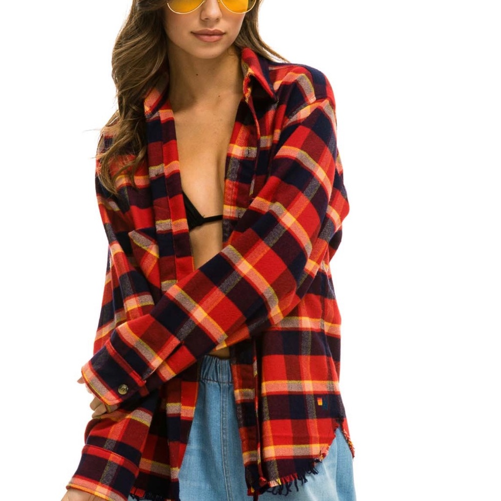 Aviator Nation PLAID FLANNEL WESTERN SHIRT - RUGBY PLAID Size Small